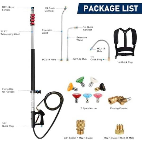 Justincity 24 ft. Cordless High Pressure Washer Extension Wand