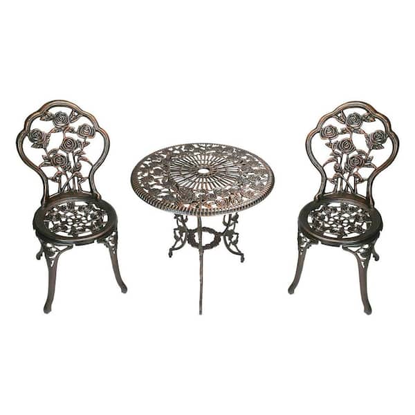 Unbranded Antique Bronze 3-Piece Cast Aluminum Rose Bistro Set
