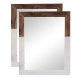 24 in. W x 31 in. H Two Toned Farmhouse Vanity Mirror White Wash and Walnut (2-Pack)