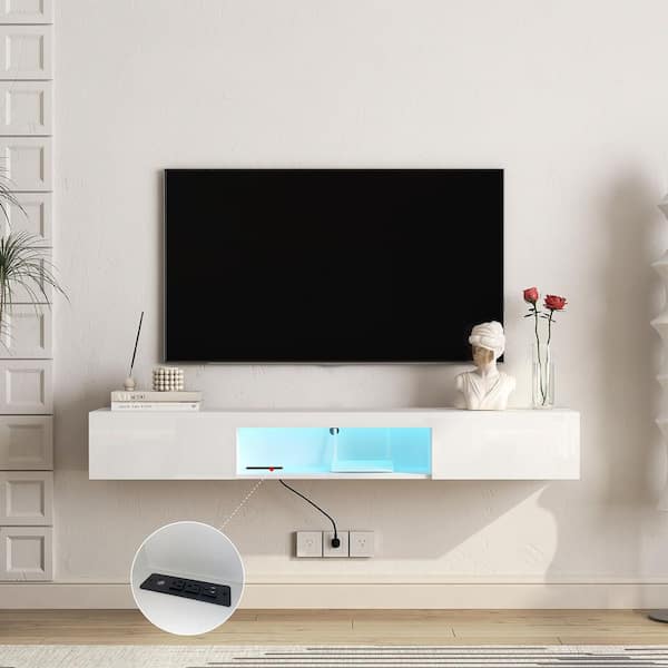 GOGEXX 63 in. White MDF Floating TV Stand Wall Mount for 55/60/65