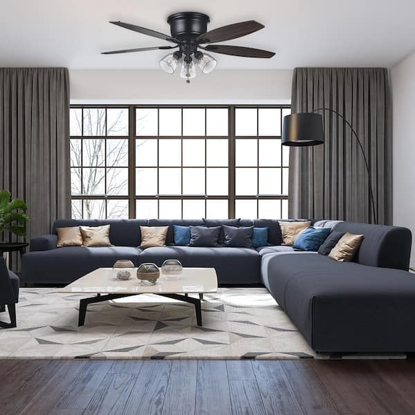 Stoneridge 52 in. Indoor LED Matte Black Hugger Ceiling Fan with Light Kit, 5 Reversible Blades and Reversible Motor