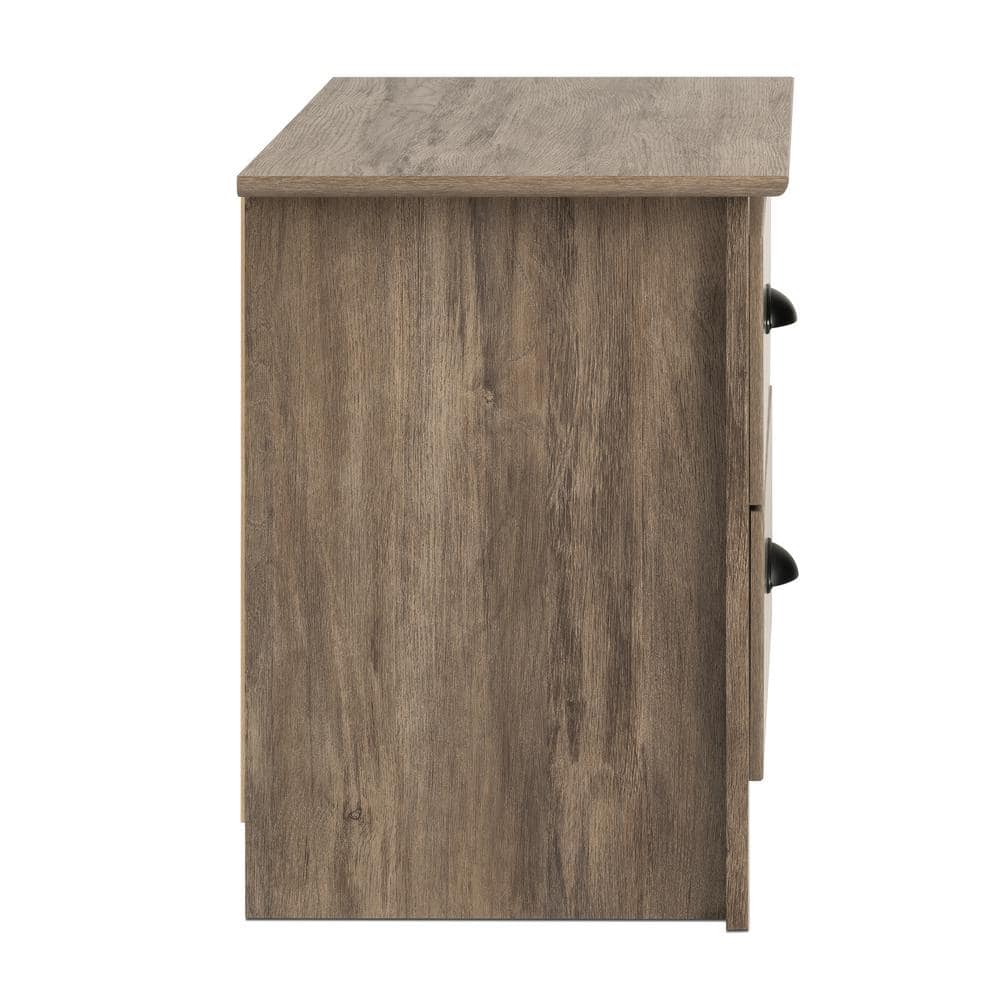 Drifted Gray Coastal 2-Drawer Nightstand with Metal Handles