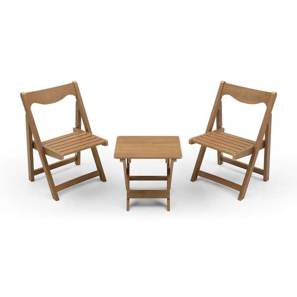 Teak 3-Piece Plastic Rectangle Outdoor Bistro Set