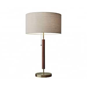 Charlie 26.25 in. Gold Integrated LED No Design Interior Lighting Table Lamp for Living Room w/Beige Linen Shade
