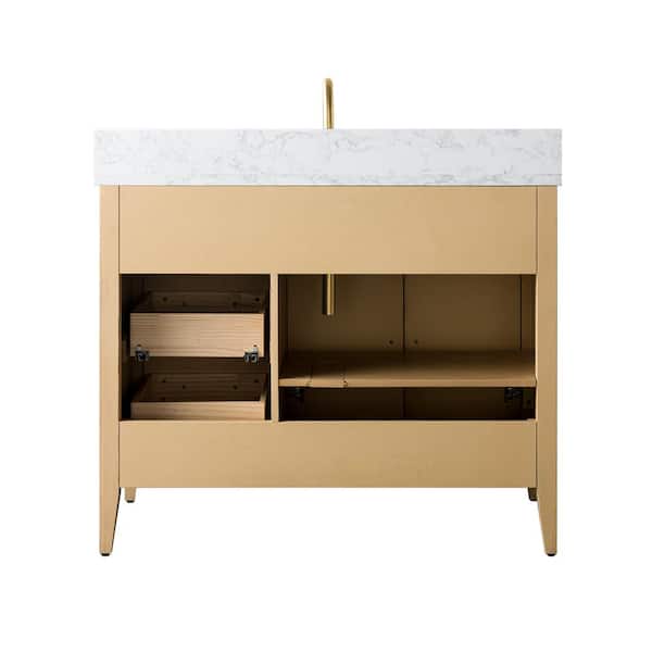 Vanity Art 42 in. W x 22 in. D x 34 in. H Single-Sink Bathroom Vanity in Natural Oak with Engineered Marble Top in Arabescato White