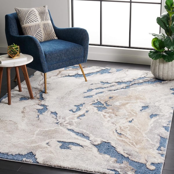 Cyrus Shag 7 ft. x 9 ft. Blue/Beige Marble Abstract Area Rug