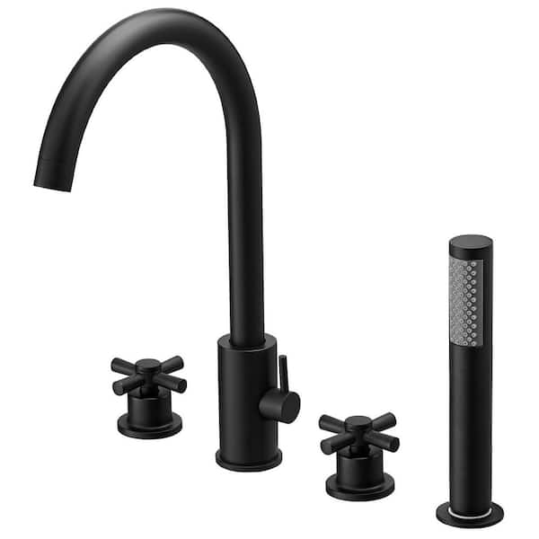 Single-Handle Tub Deck Mount Roman Tub Faucet with Hand Shower in Matte Black