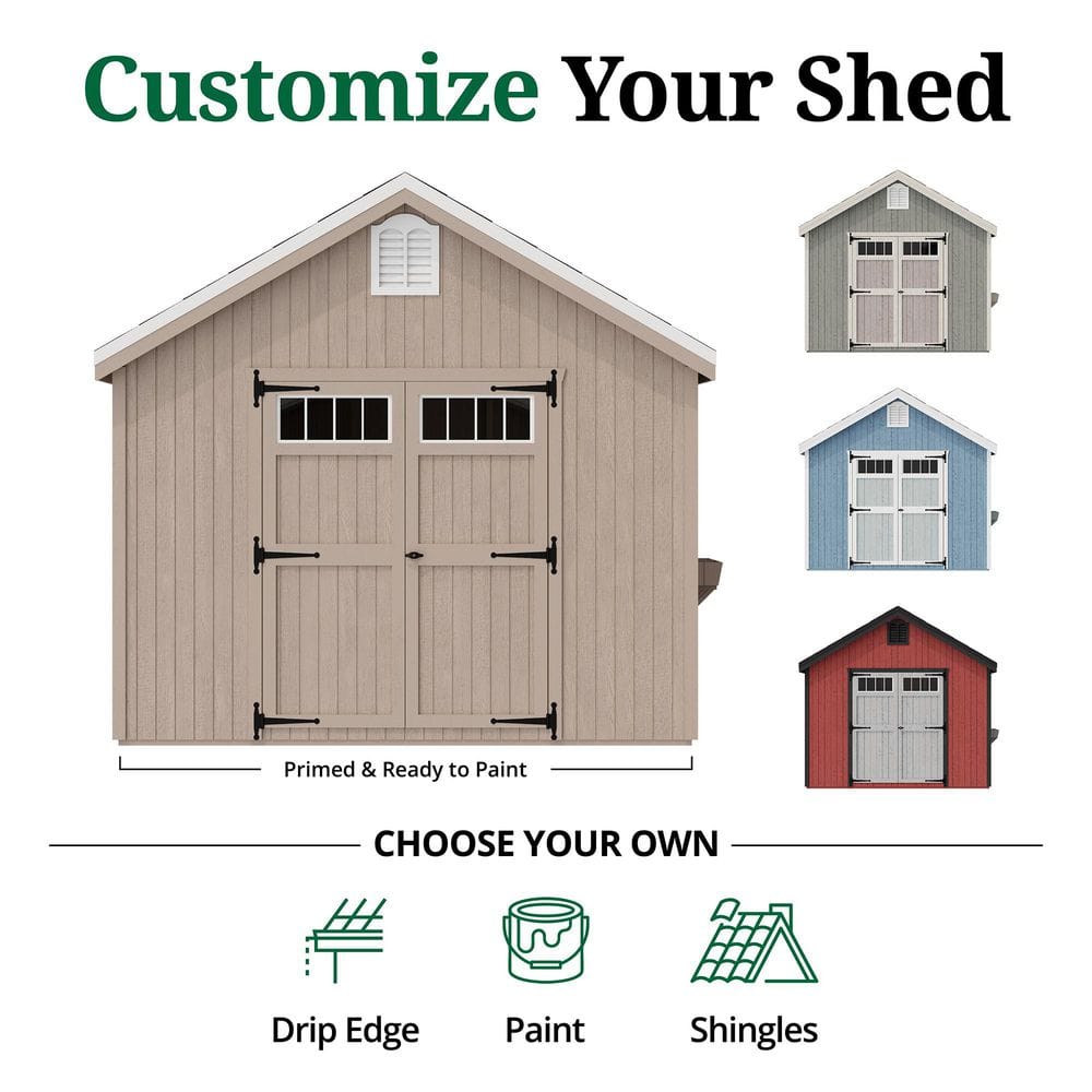 10' x 10' White and Gray Wood Storage Shed Kit with Windows