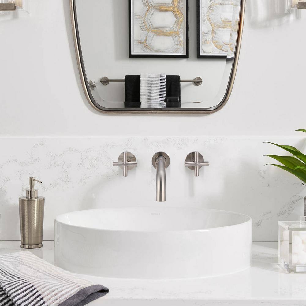 Brushed Nickel Double Handle Wall Mount Bathroom Faucet