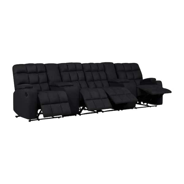ProLounger 4-Seat Black Microfiber Wall Hugger Recliner Sofa with Storage Consoles and USB Ports