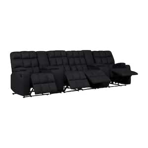 4-Seat Black Microfiber Wall Hugger Recliner Sofa with Storage Consoles and USB Ports