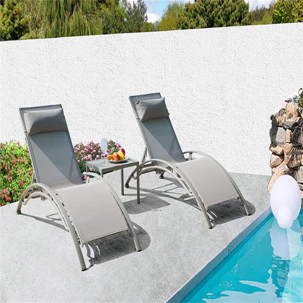 3-Set 70x50.7x33.7 in. Outdoor Gray Aluminium Textilene Chaise Lounge 2Lounge Chairs 1Table Suitable for Gardens Beaches price history on PriceWatchPro