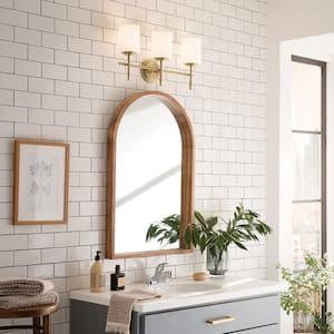 Ali 23.25 in. 3-Light Brushed Natural Brass Traditional Bathroom Vanity Light with Satin Etched Case Opal Glass Shades