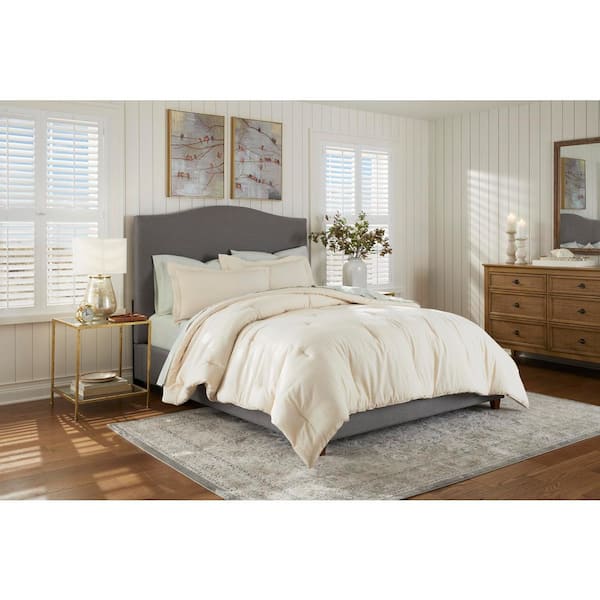 3-Piece Oatmeal Cotton Linen Blend King Comforter Set