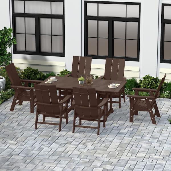 Shoreside Outdoor Patio Weather Resistant Dark Brown 7-Piece HDPE Plastic Adirondack Dining Set