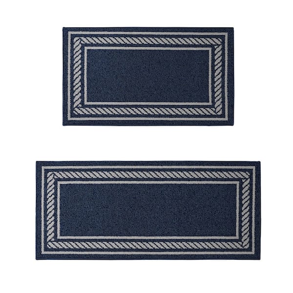 Washable Skid Resistant Denim Twist/Light Grey  2.2 ft. x 4 ft. / 2.2 ft. x 5 ft. All Loop Tufted Area Rug Set