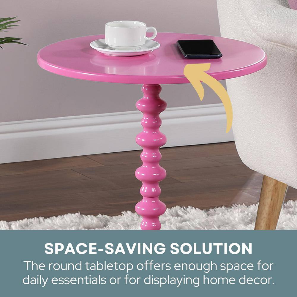 Palm Beach Glossy Pink Round Wood Spindle Side Table