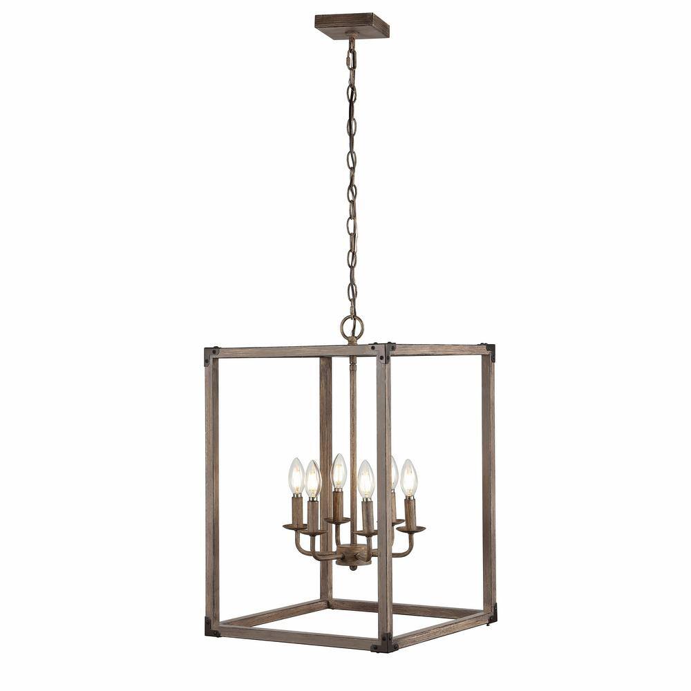 Rustic Farmhouse 16.2" Brown Iron LED Pendant with Edison-Style Bulbs