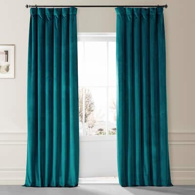 Exclusive Fabrics & Furnishings Signature Hunter Green 25 in. W x 84 in. L  (1 Panel) Pleated Blackout Velvet Curtain VPCH190622-84F - The Home Depot