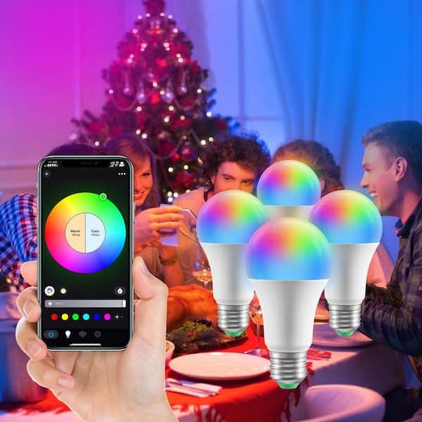 4-Pack Smart Light Bulbs 9-Watt Multicolor LED Bulbs Smart Control Compatibility for iOS Android RGB Color Changing