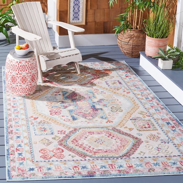 Cabana Rust/Blue/Ivory 7 ft. x 7 ft. Ornate Aztec Indoor/Outdoor Square Area Rug