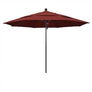 11 ft. Black Aluminum Commercial Market Patio Umbrella with Fiberglass Ribs and Pulley Lift in Henna Sunbrella