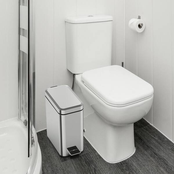 Home Zone Living 1.3 Gallon Slim Stainless Steel Trash Can - Step Pedal, Soft-Close Lid