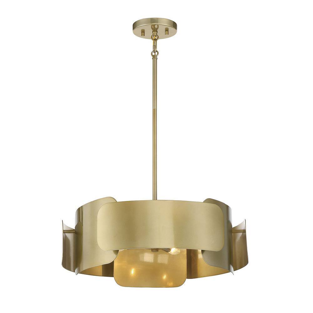 Curving Petal Chic 4-Light Pendant in Burnished Brass