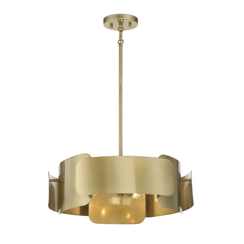 Curving Petal Chic 4-Light Pendant in Burnished Brass