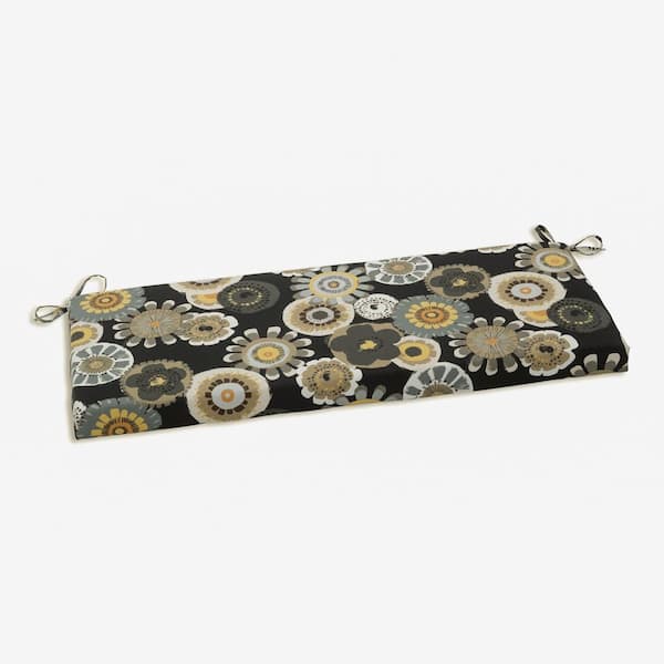 Pillow Perfect Floral Rectangular Outdoor Bench Cushion in Black
