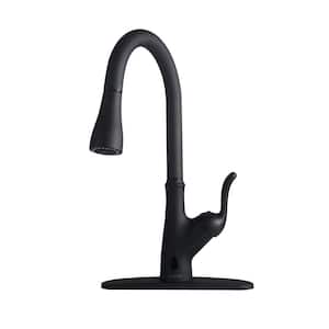 Single-handle Pull-Down Sprayer Kitchen Faucet with Touchless Sensor with Deck Plate in Matte Black