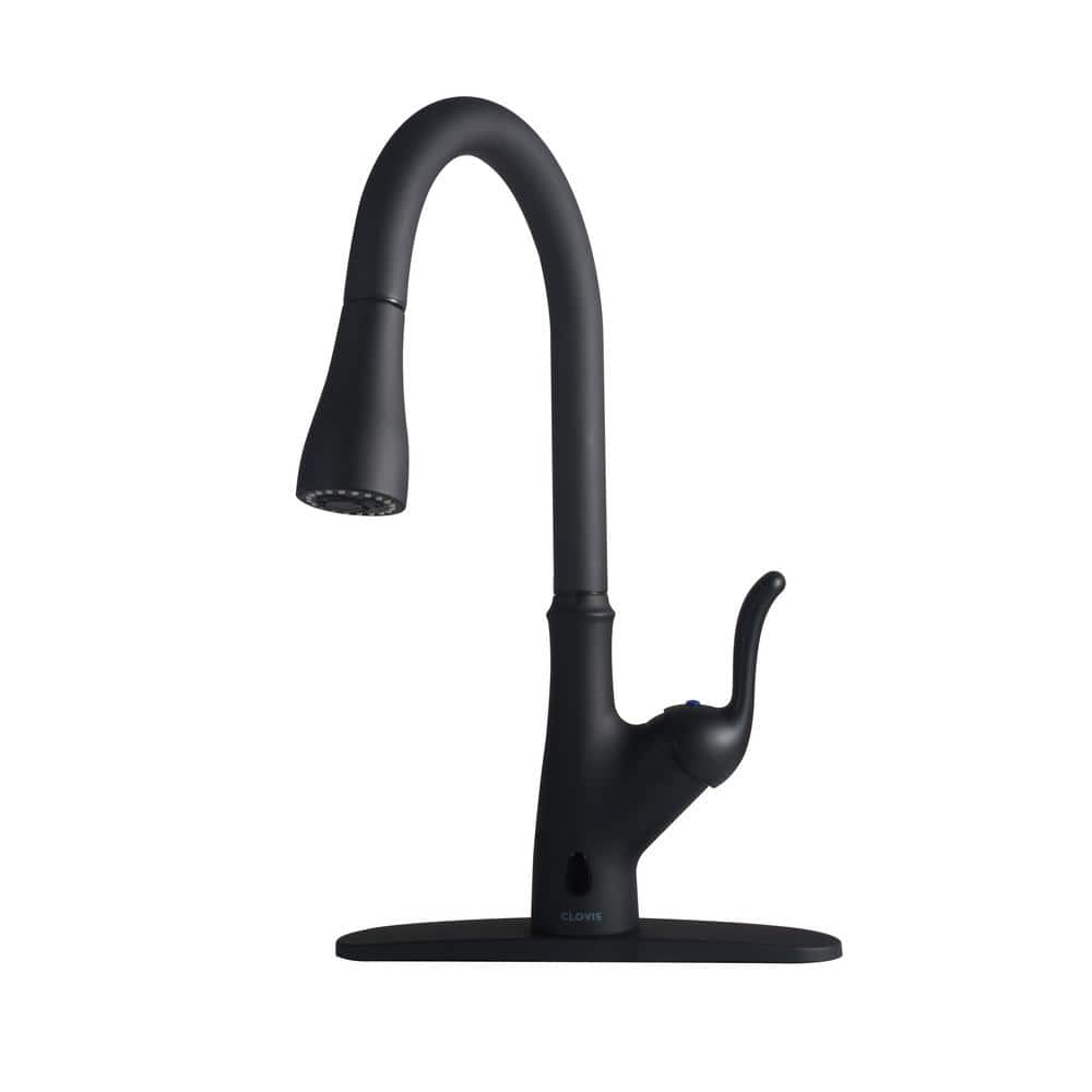 Dimakai Single-handle Pull-Down Sprayer Kitchen Faucet with Touchless Sensor with Deck Plate in Matte Black