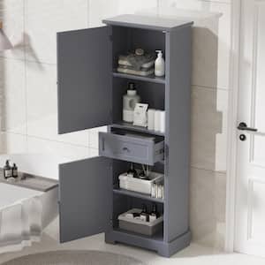 22 in. W x 12 in. D x 65 in. H Gray MDF Freestanding Linen Cabinet with Doors and Drawer, Adjustable Shelf