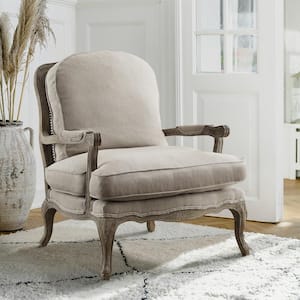 Paighton Beige Textured Upholstery Solid Wood Weathered Gray Finish Accent Chair