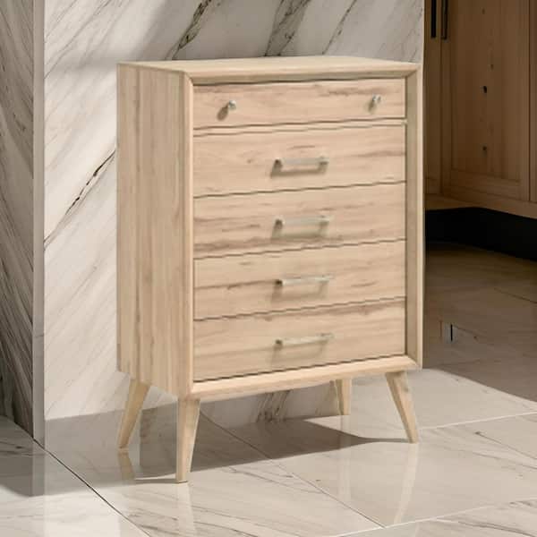 Benjara Brown and Chrome 5-Drawers 34.5 in. Dresser Without Mirror