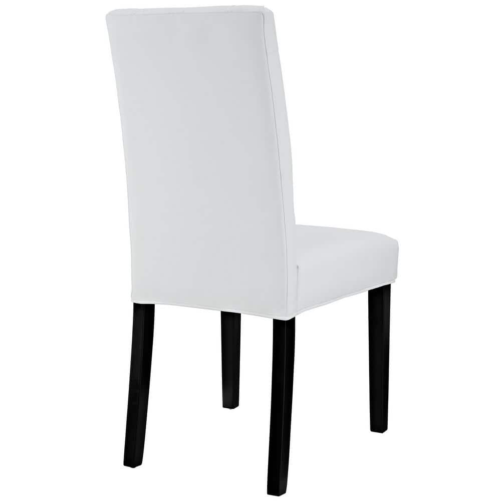 White Faux Leather Upholstered Parsons Side Chair with Wood Legs