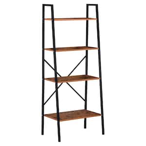 Industrial 57 in. Brown 4-Tier Ladder Shelf Bookshelf with Wood Metal Frame for Living Room Bathroom