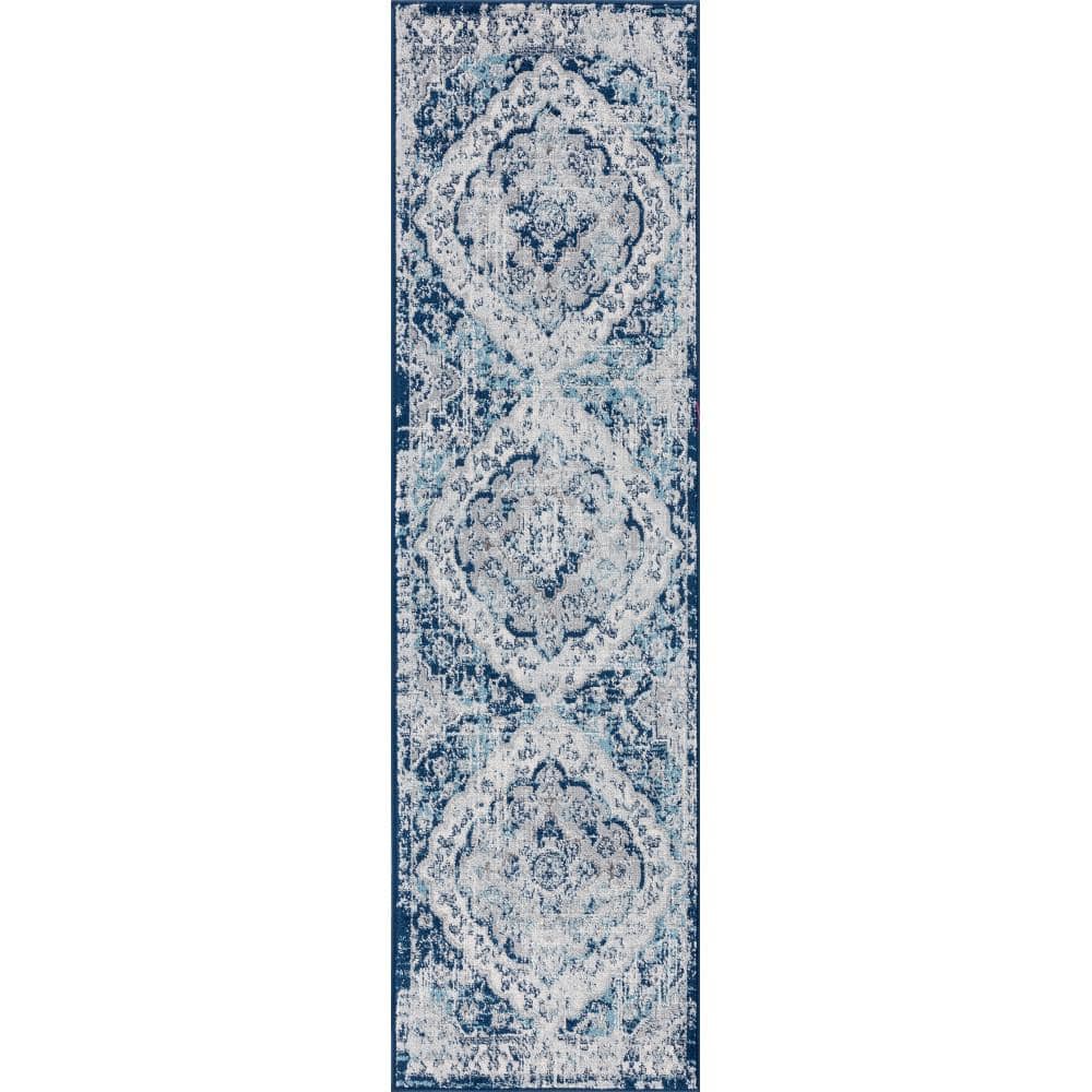 Tayse Rugs Diamond Medallion Blue 2 ft. x 8 ft. Indoor Runner Rug ...