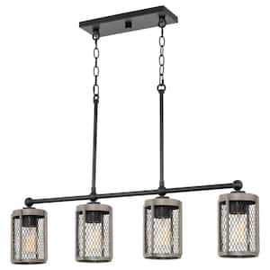 Walden 60-Watt 4-Light Black Farmhouse Island Light Pendant Light with Gray Oak Shade, No Bulb Included