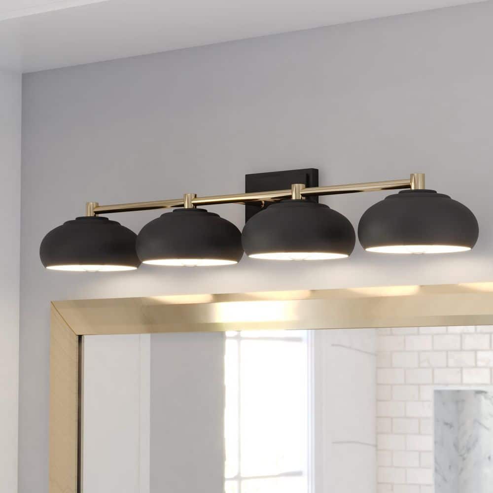 Matte Black and Satin Brass 4-Light Dimmable Vanity Fixture
