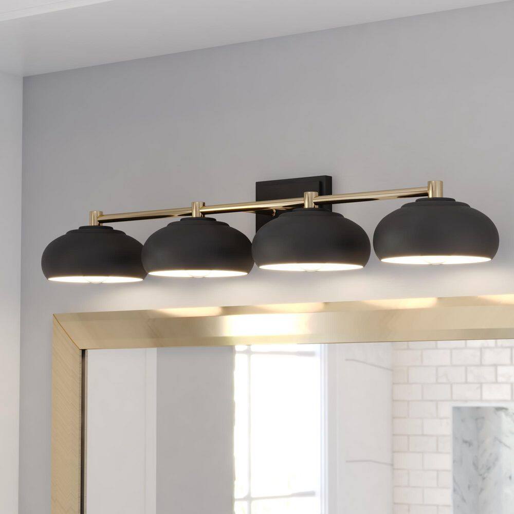 Matte Black and Satin Brass 4-Light Dimmable Vanity Fixture
