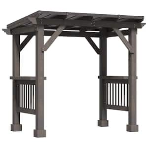 8.5 ft. x 5.5 ft. Wooden Grill Gazebo Outdoor BBQ with Bar Counters, Hardtop Barbecue Pergola with Steel Pent Roof