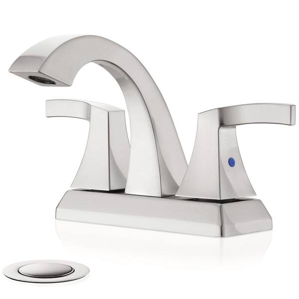Phiestina double handles 4 in. Centerset Brushed Nickel Bathroom Faucet, RV Bathroom Faucet 2-3 Hole