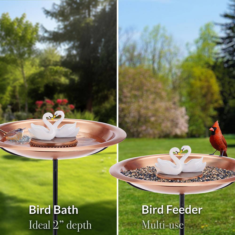 Elegant Copper Bird Bath with Swan Accents and Stand