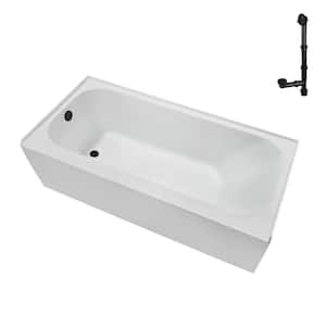 60 in. x 30 in. Soaking Acrylic Alcove Bathtub with Left Drain in Glossy White, External Drain in Matte Black