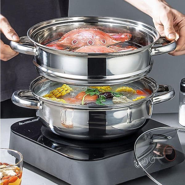 JFVKAF 3 Tier Stainless Steel Steamer Pot with Glass Lid
