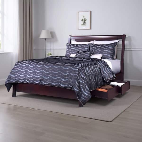 Fang Brown Wood Frame Twin Size Panel Bed with Storage