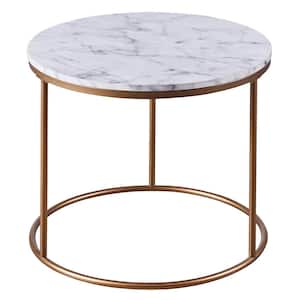 Marmo Faux Marble and Brass Metal Round Side Table
