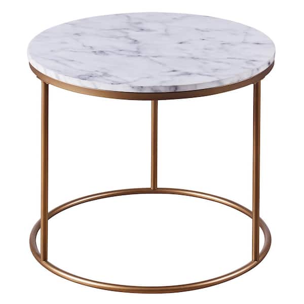 Teamson Home Marmo Faux Marble and Brass Metal Round Side Table