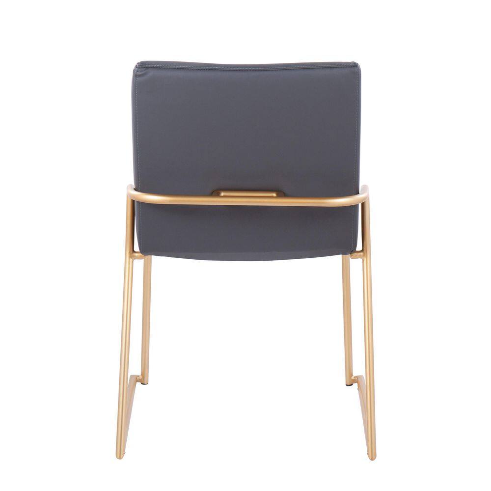 Grey Faux Leather and Gold Metal Upholstered Side Chair Set